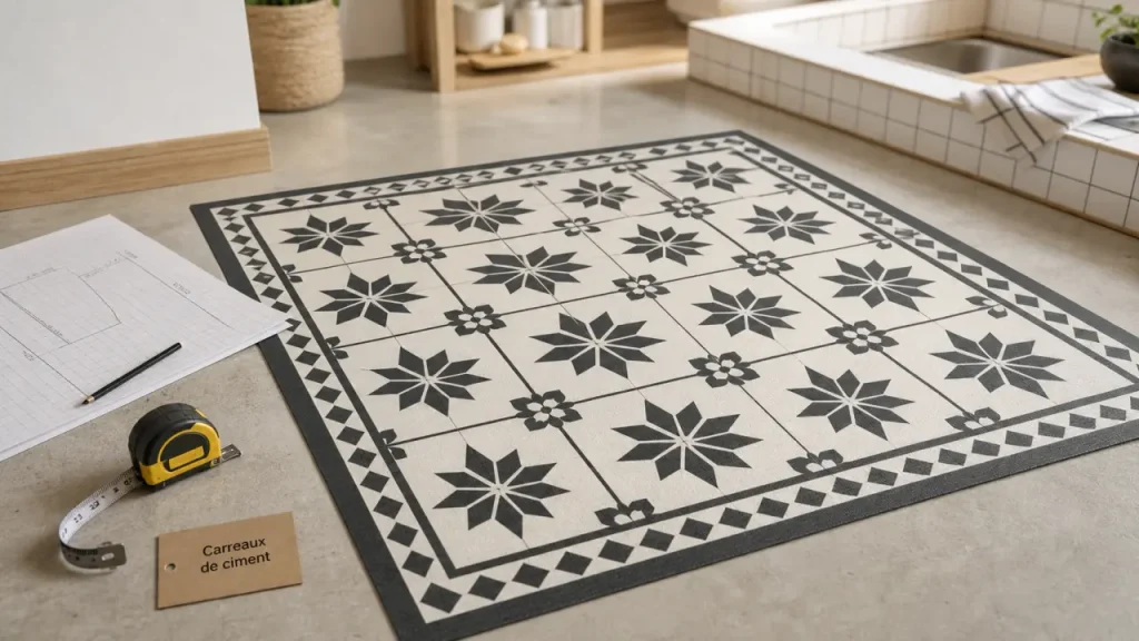 Tapis carreaux de ciment noir et blanc pour zones de passage