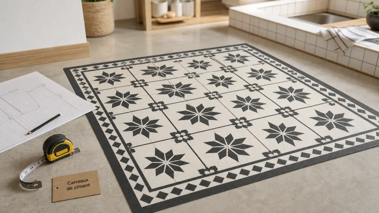 Tapis carreaux de ciment noir et blanc pour zones de passage