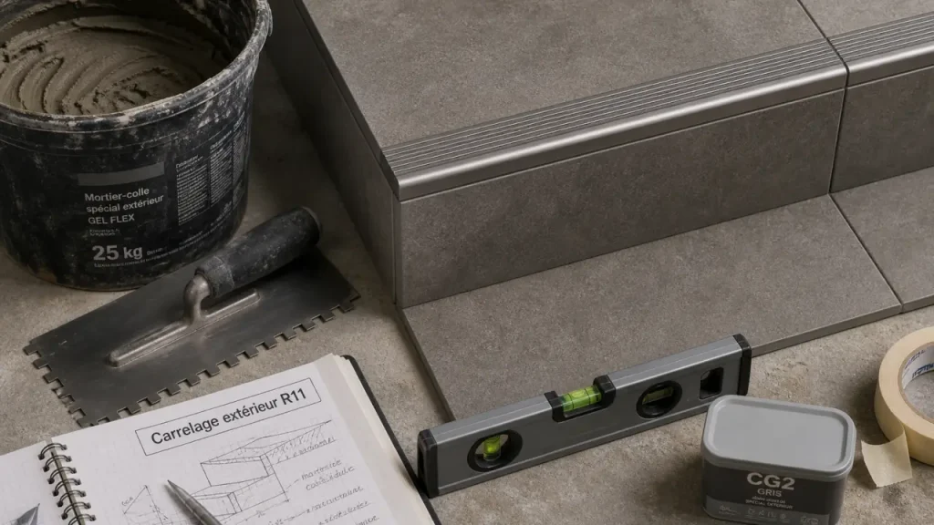 Carrelage extérieur pour escalier antidérapant R11