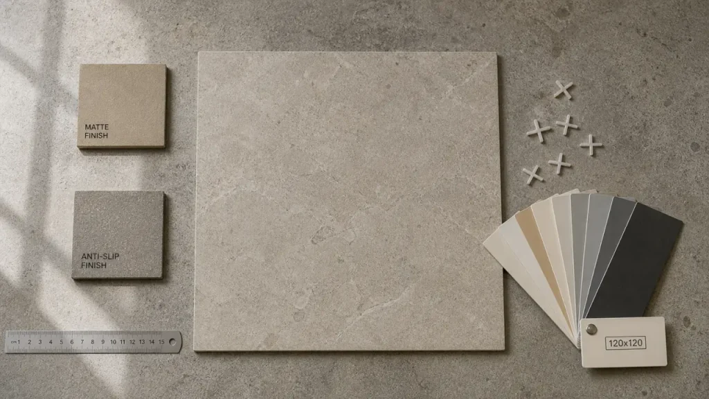 Carrelage 120×120 : format XXL, effets matière et critères techniques pour bien choisir