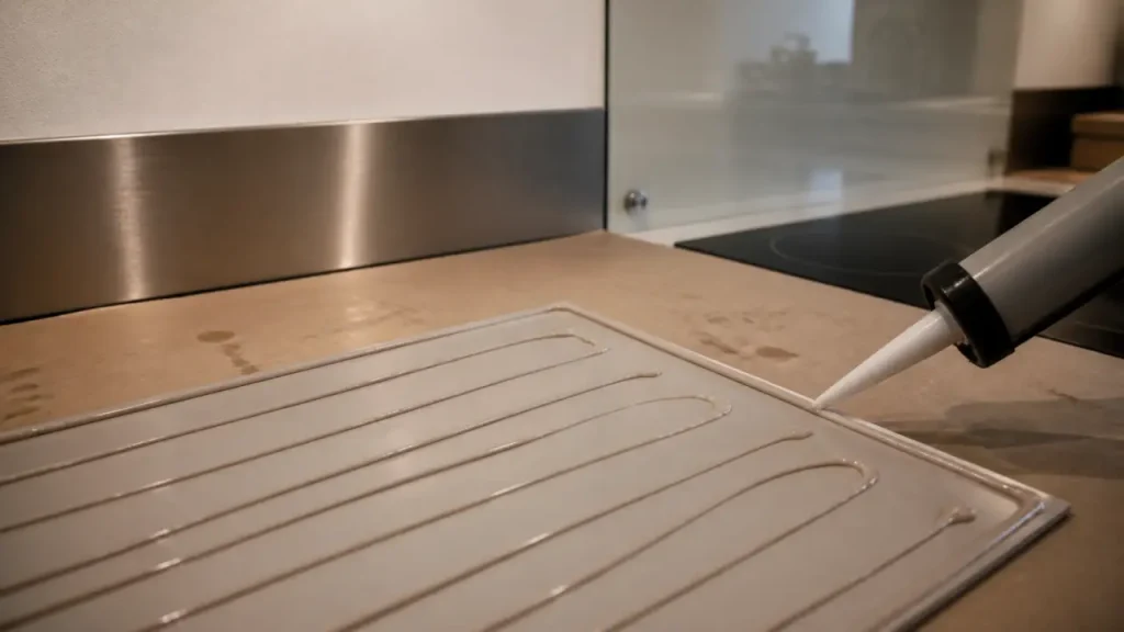 Colle pour credence cuisine : mastic sur verre et inox, joint périphérique