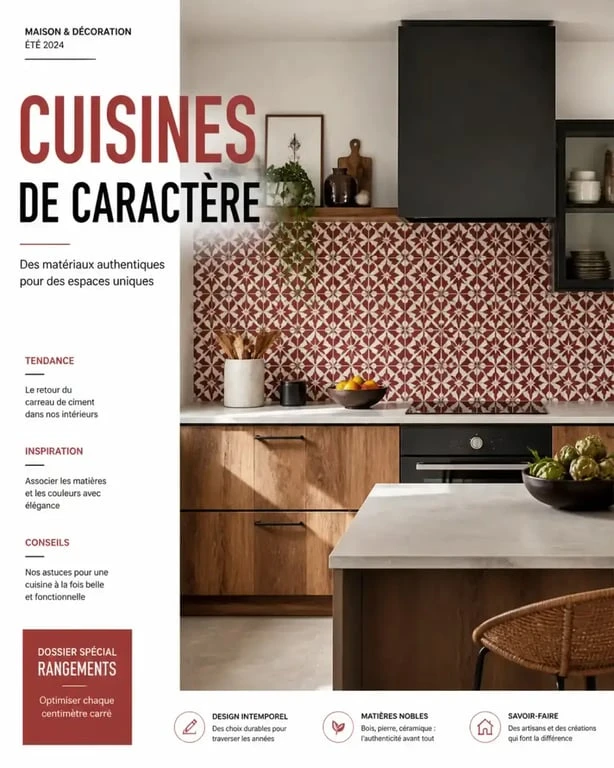 Cuisine moderne avec crédence en carreaux de ciment rouge