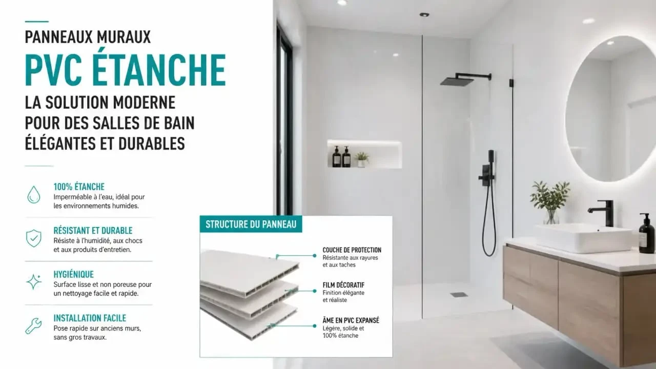 Habillage mur interieur moderne en panneaux PVC dans une salle de bain