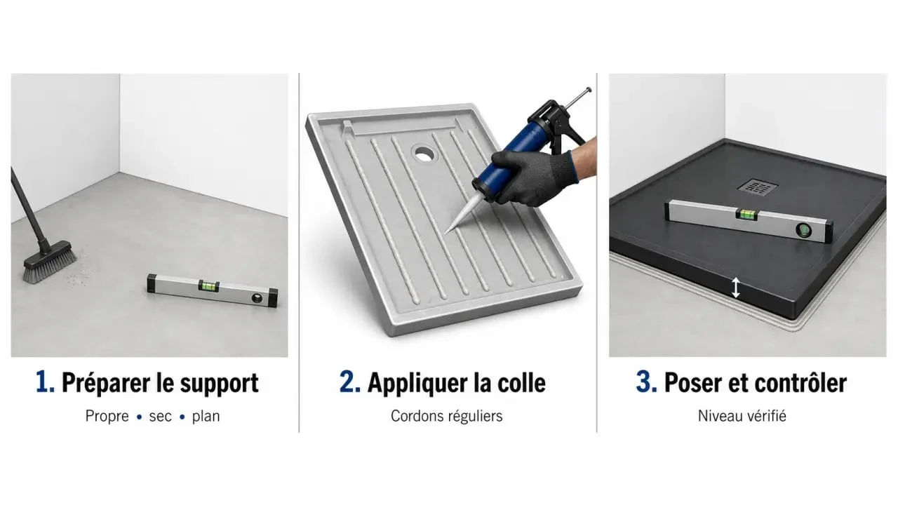 Colle receveur douche : application et mise en place d’un receveur sur support préparé