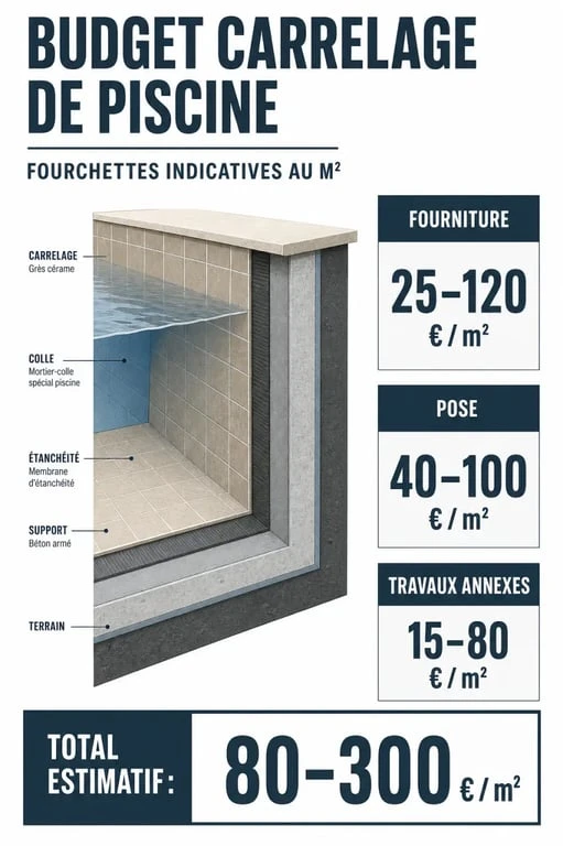 carrelage piscine prix m2 : répartition du budget entre fourniture, pose et travaux annexes