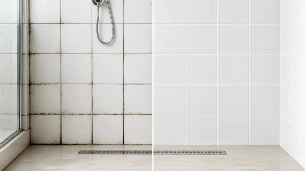 Comment nettoyer les joints salle de bain : avant et après sur des joints noircis