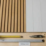 Habillage mur interieur moderne : lattes bois et panneau PVC