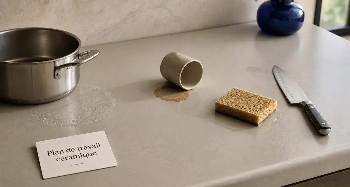 Plan de travail cuisine en céramique, surface mate durable