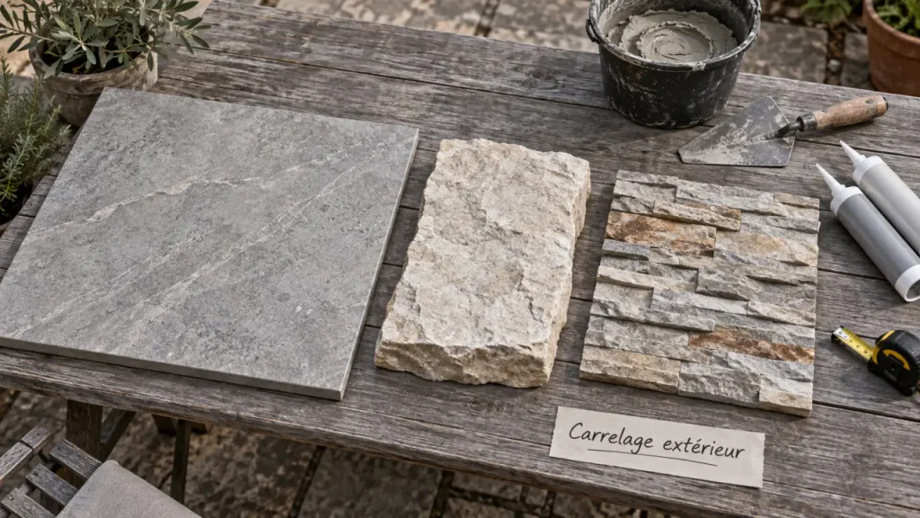 Carrelage exterieur mural : grès cérame effet pierre, pierre naturelle et parement
