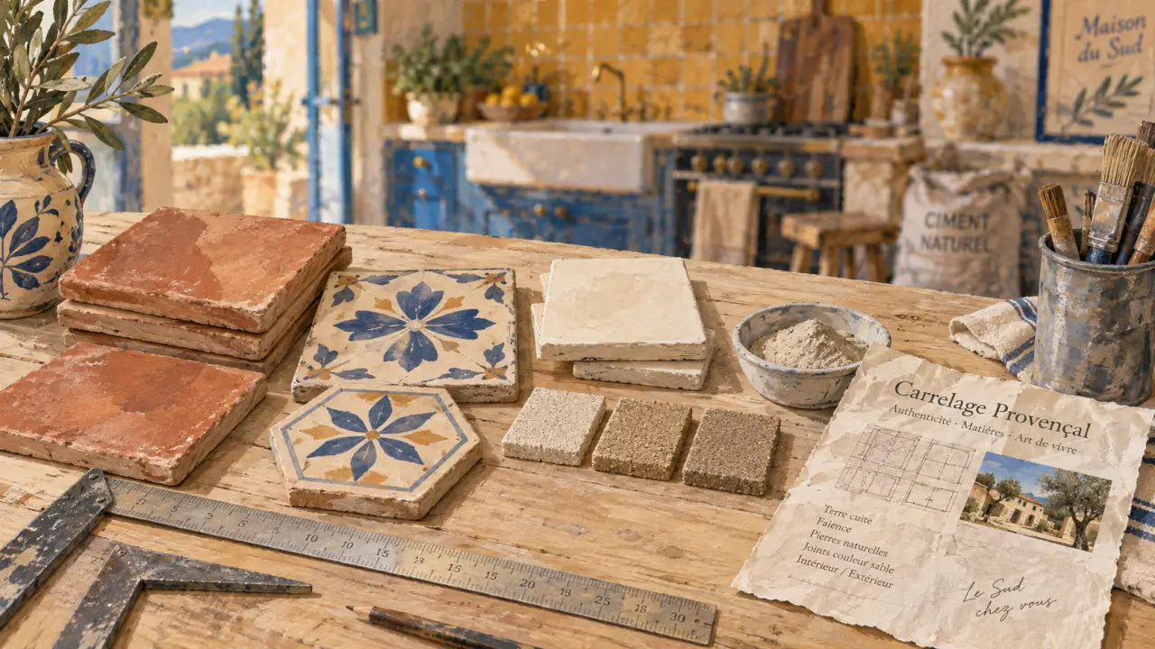 Carrelage provençal en terre cuite et grès cérame, cuisine provençale