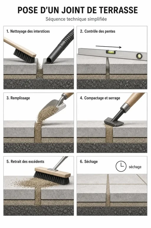 Étapes de pose d’un joint terrasse extérieure