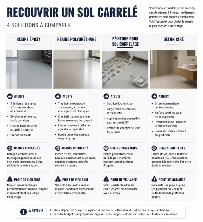 Comparatif de résine pour sol sur carrelage, époxy, polyuréthane, peinture et béton ciré