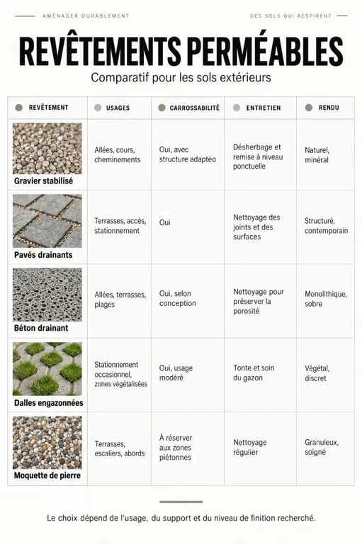 Comparaison des solutions de revêtement perméable pour sol extérieur