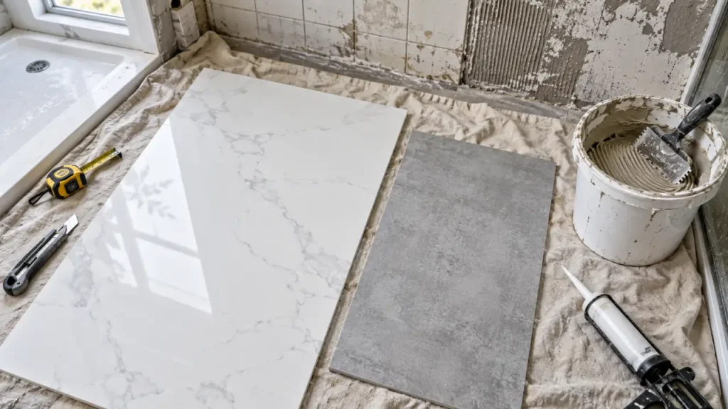 Plaque pour recouvrir carrelage mural salle de bain : panneaux prêts à poser