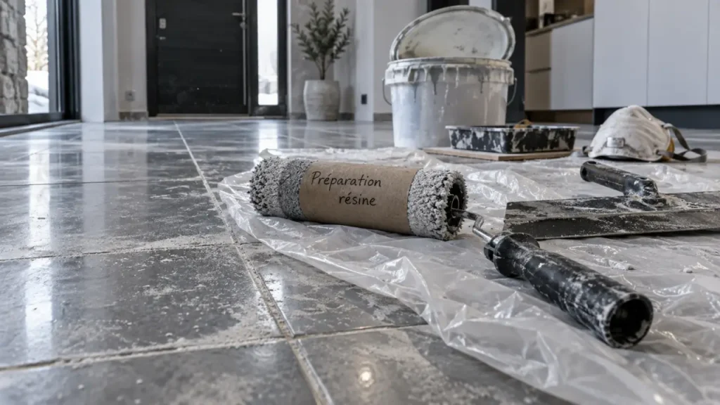 Resine pour sol sur carrelage : carrelage mal préparé et poussières