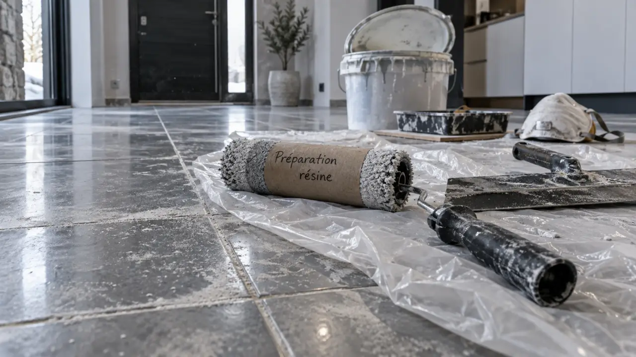 Resine pour sol sur carrelage : carrelage mal préparé et poussières