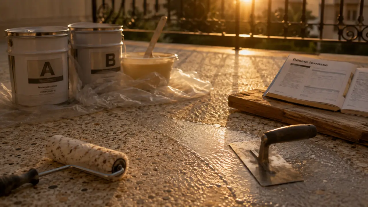 Résine pour terrasse extérieure antidérapante sur moquette de pierre