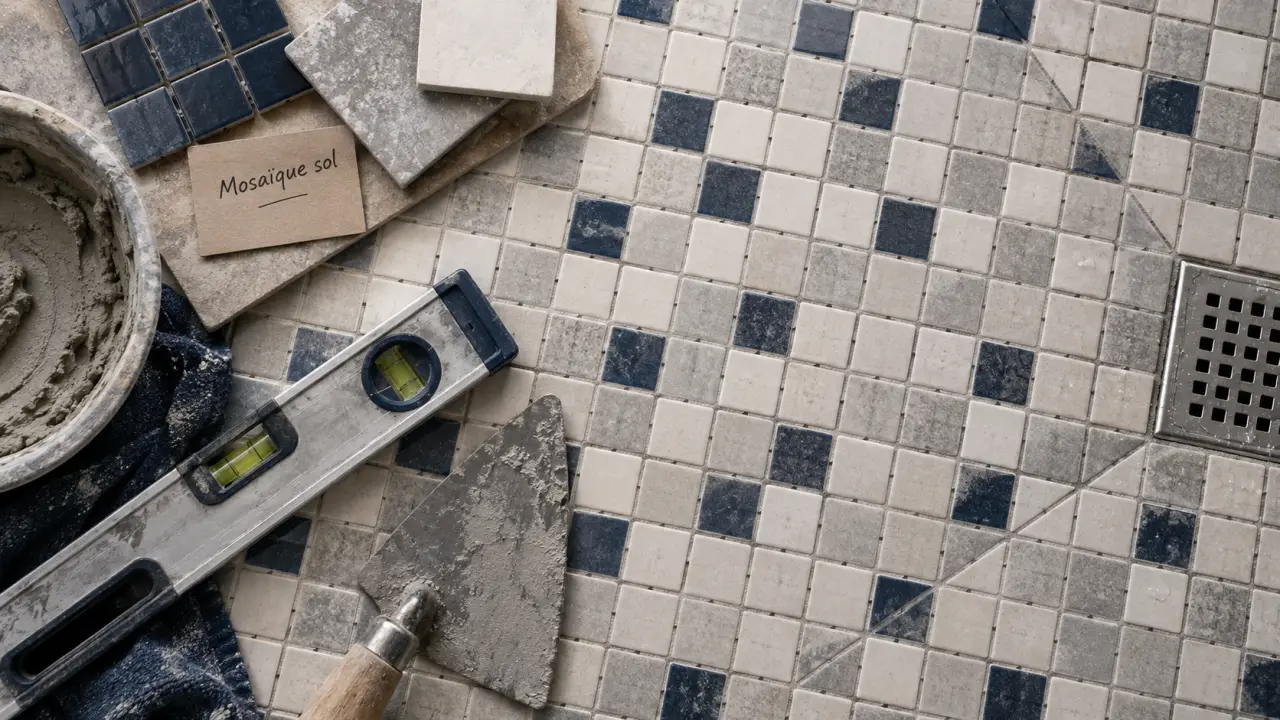 Carrelage mosaique sol anti-glisse douche à l’italienne, joints nets