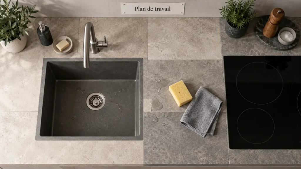 Carrelage de plan de travail en cuisine : les joints qui font la différence