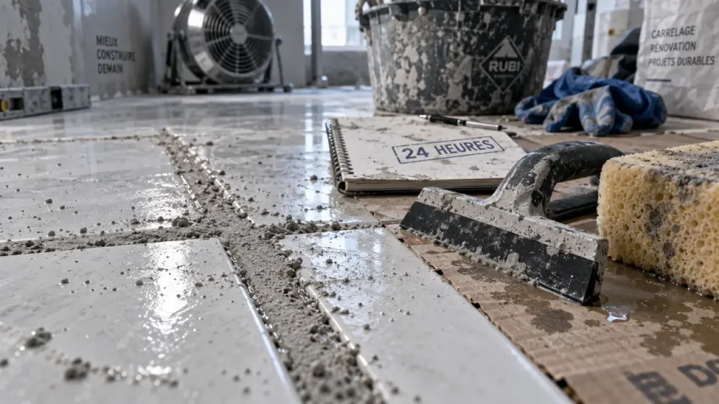 Séchage des joints de carrelage : 24 heures avant de marcher ou de mouiller